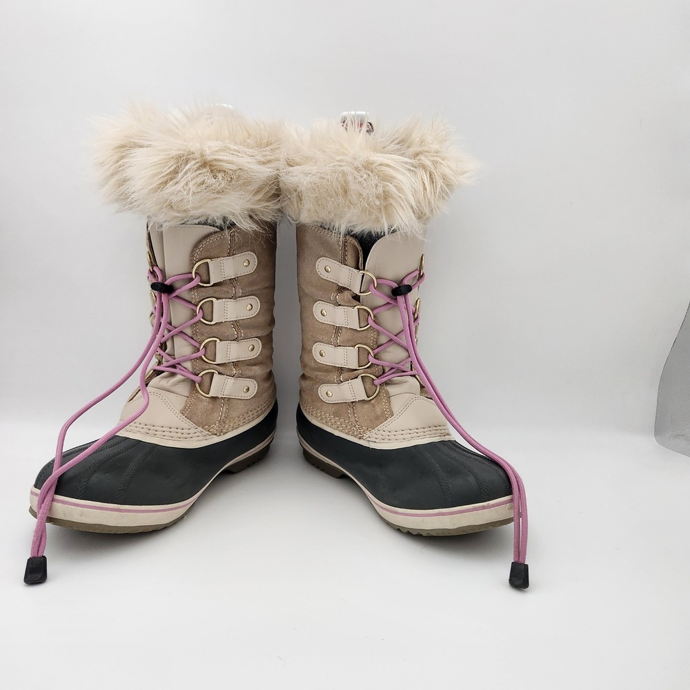 Sorel Joan of Arctic Winter Boots Womens 7 Tan Pink Faux Fur Waterproof NY1966
